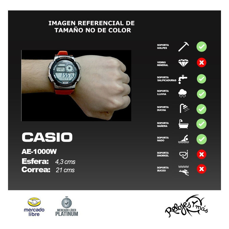 Reloj Casio Digital Ae-1000w Colores Surtidos/relojesymas Negro 1a