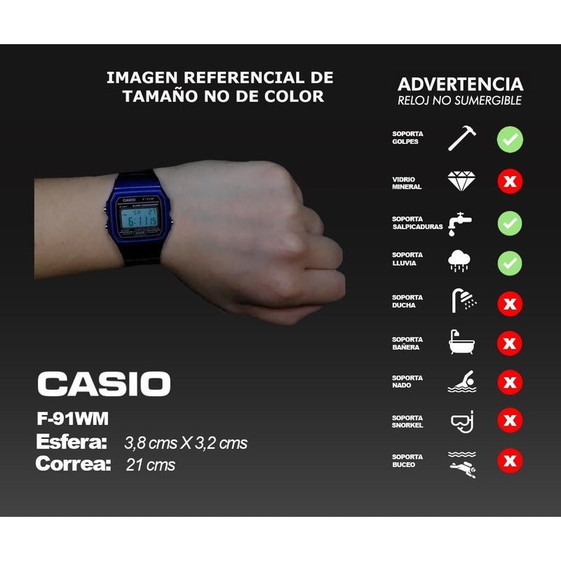Reloj De Pulsera Casio Collection F-91wm-2a Relojesymas Negro Gris