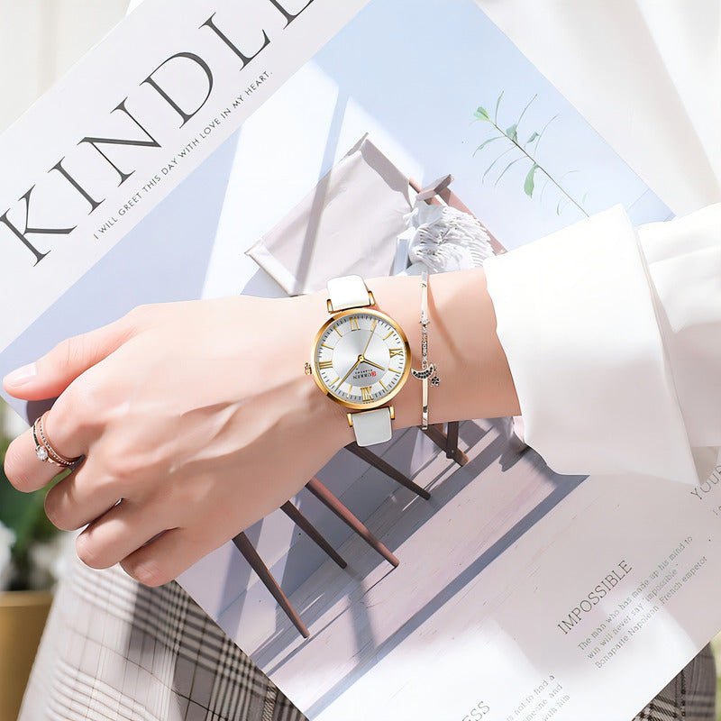 Relojes De Pulsera Curren De Piel De Cuarzo Para Mujer Blanco