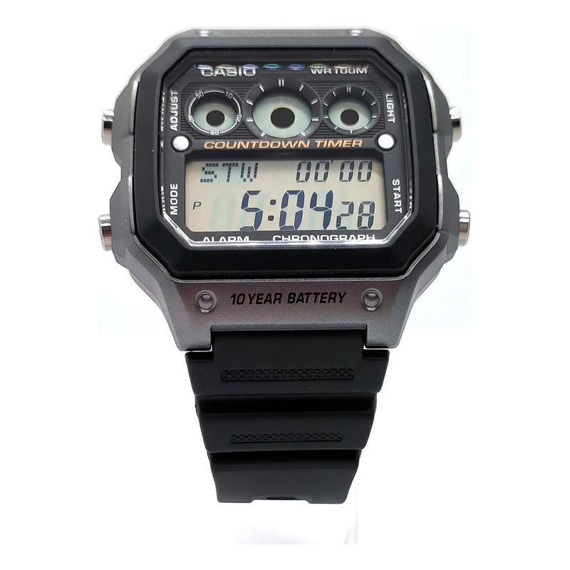 Reloj Pulsera Digital Casio Ae-1300wh-8a Con Correa De Resina Color Negro - Bisel Gris/negro