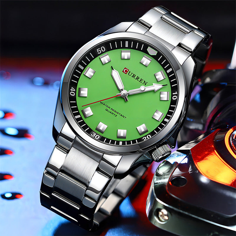 Relojes De Cuarzo Luminosos Curren Fashion Para Hombre Color Del Fondo Verde Plata
