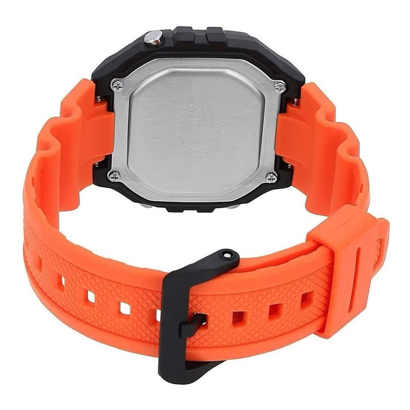Reloj De Pulsera Casio Youth W-218h-4b2, Digital, Para Hombre, Fondo Gris, Con Correa De Resina Color Naranja, Dial Negro, Minutero/segundero Negro, Bisel Color Negro, Luz Ámbar Y He