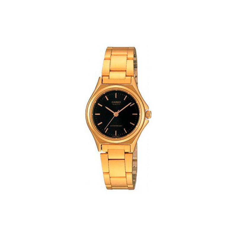 Reloj Mujer Casio Ltp-1130n-1a Dorado Análogo Color Del Fondo Negro