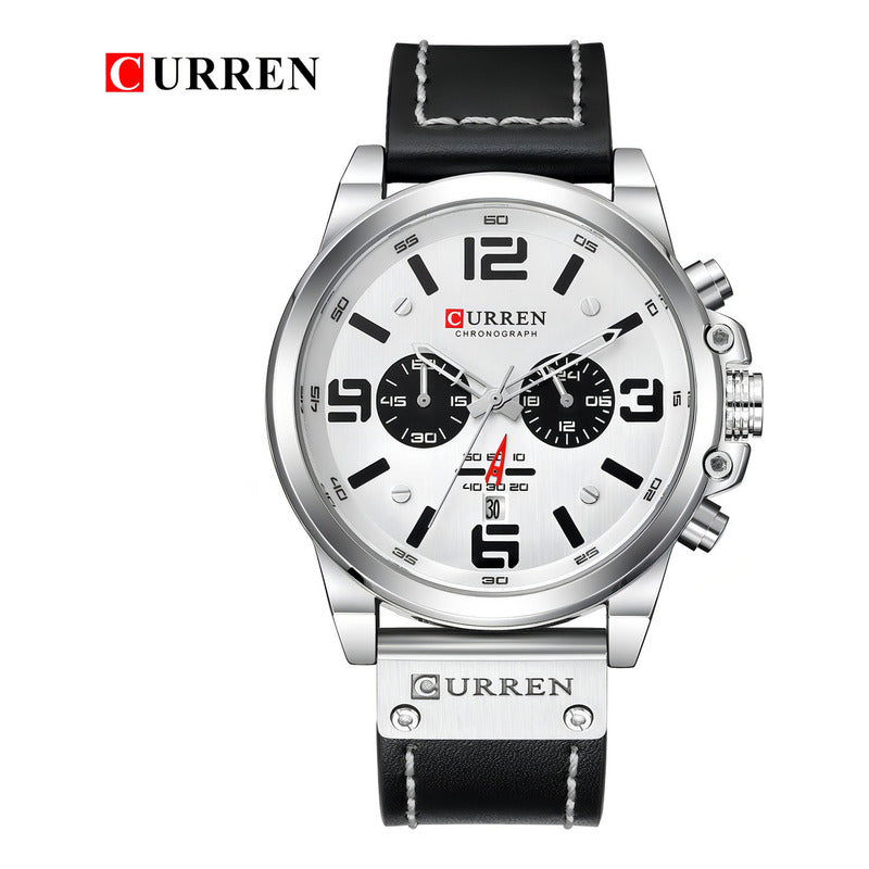 Reloj De Cuero De Lujo Curren Para Hombre Chronograph 8314-1 Color Del Bisel Blanco Negro