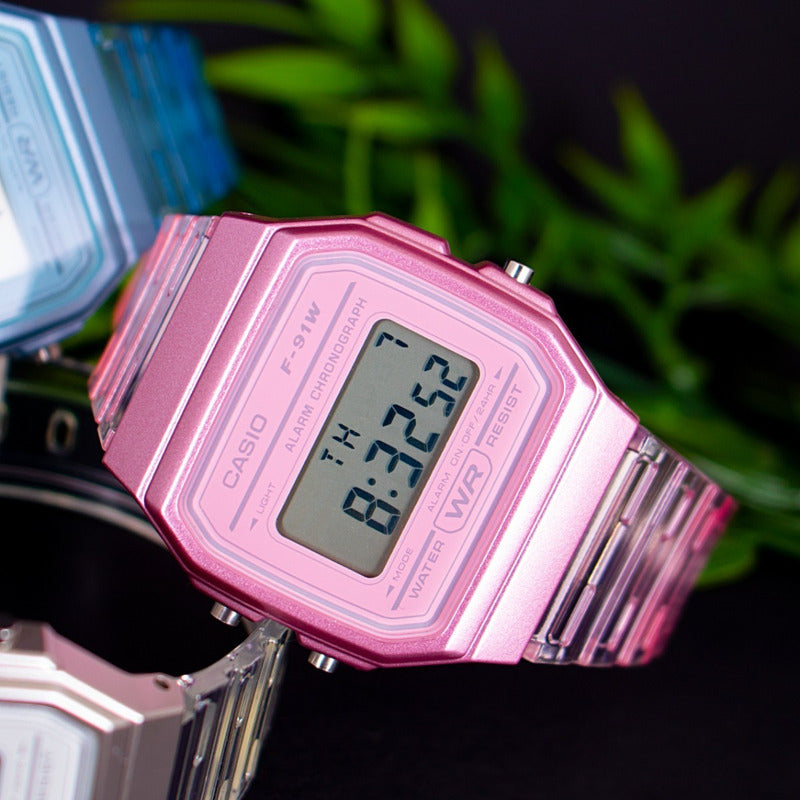 Reloj Pulsera Casio Collection F-91ws-4 Rosa Transparente/rosa Gris