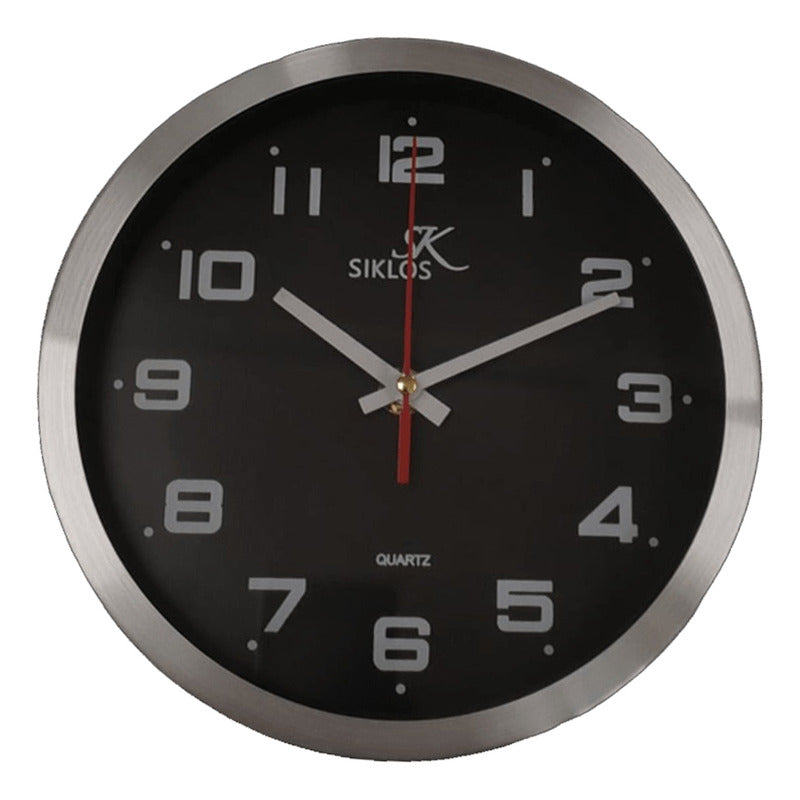 Relojes Mural Siklos Gc801-negro 20 Cm Metal Silencioso Plateado Negro
