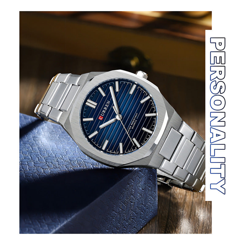 Reloj Curren Hombre 8456 Dorado Acero Analógico Plateado Plateado/azul