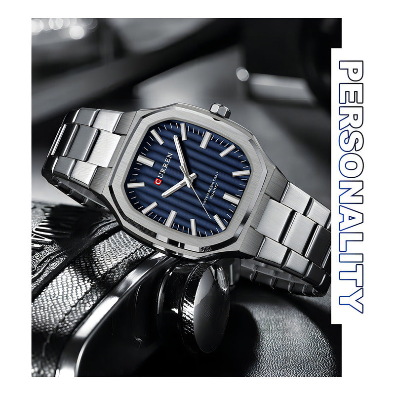 Relojes De Cuarzo Luminoso De Acero Inoxidable Curren 8458-1 Plateado/azul