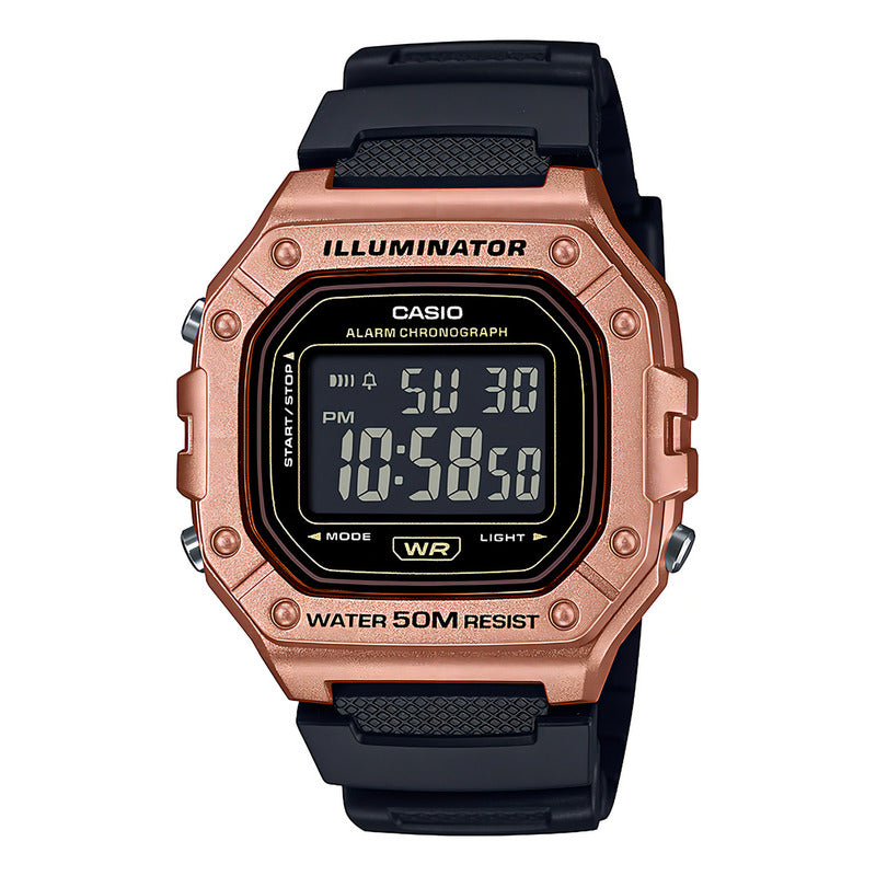 Reloj Casio W-218hm-5b Resina Hombre Oro Rosa Negro