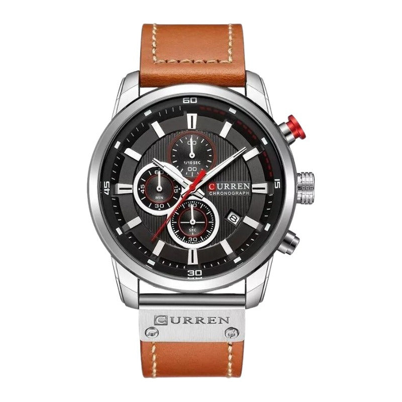 Reloj Curren 8291-6 Casual Moderno Maquina Japonesa Marrón Plateado Negro