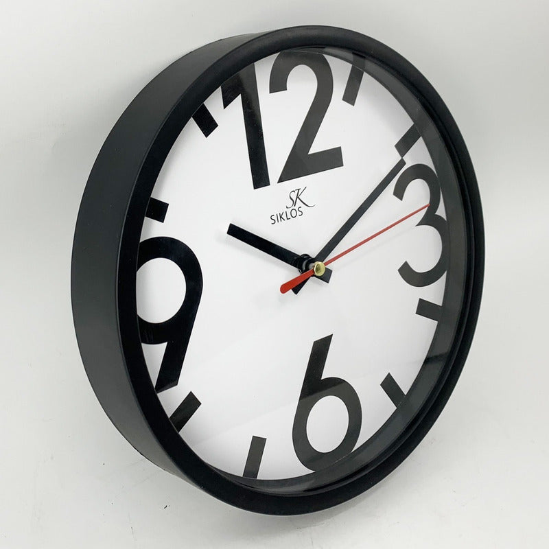 Reloj Pared Plastico Siklos Gb8082 20cm Silencioso  Negro Blanco