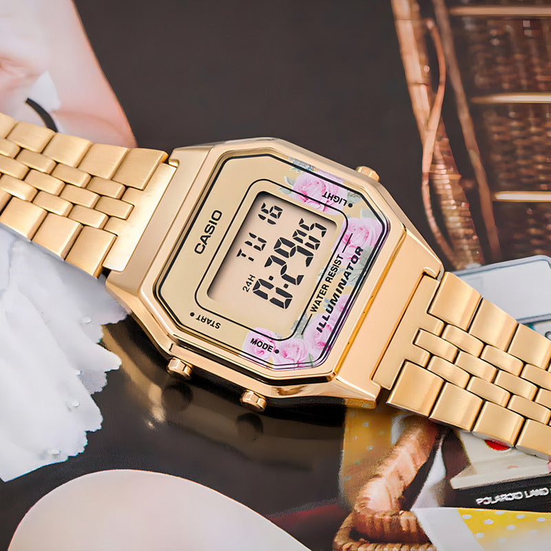 Reloj Casio Mujer Vintage Digital Original La-680wga-4c Color De La Correa Dorado Color Del Bisel Dorado Color Del Fondo Dorado