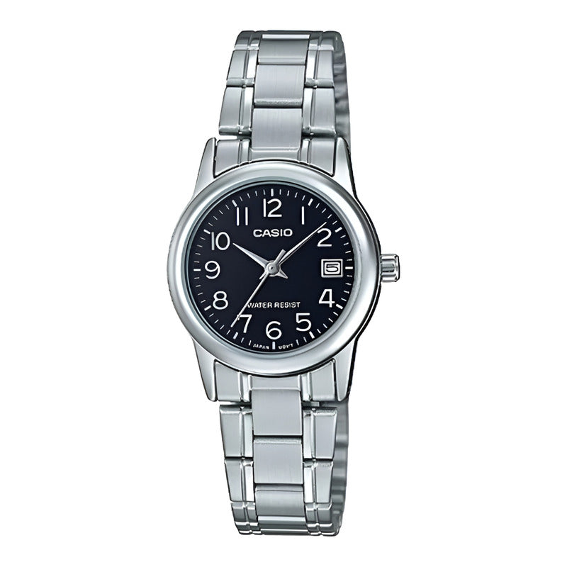 Reloj Casio Mujer Ltp-v002d 1b Analogico Plateado Negro