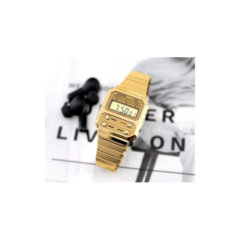 Reloj Casio Vintage A-100weg-9a Original Dorado Dorado Dorado
