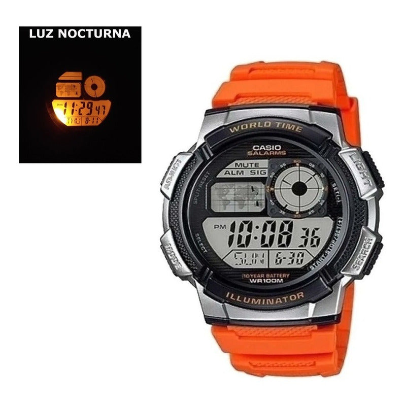 Reloj Pulsera Hombre Casio Youth Series Ae-1000w-4bv Naranja Negro