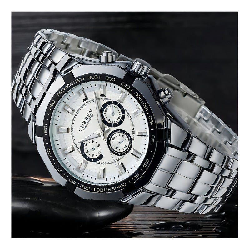 Reloj De Acero Inoxidable Resistente Al Agua Curren Para Hom Color Del Bisel Blanco
