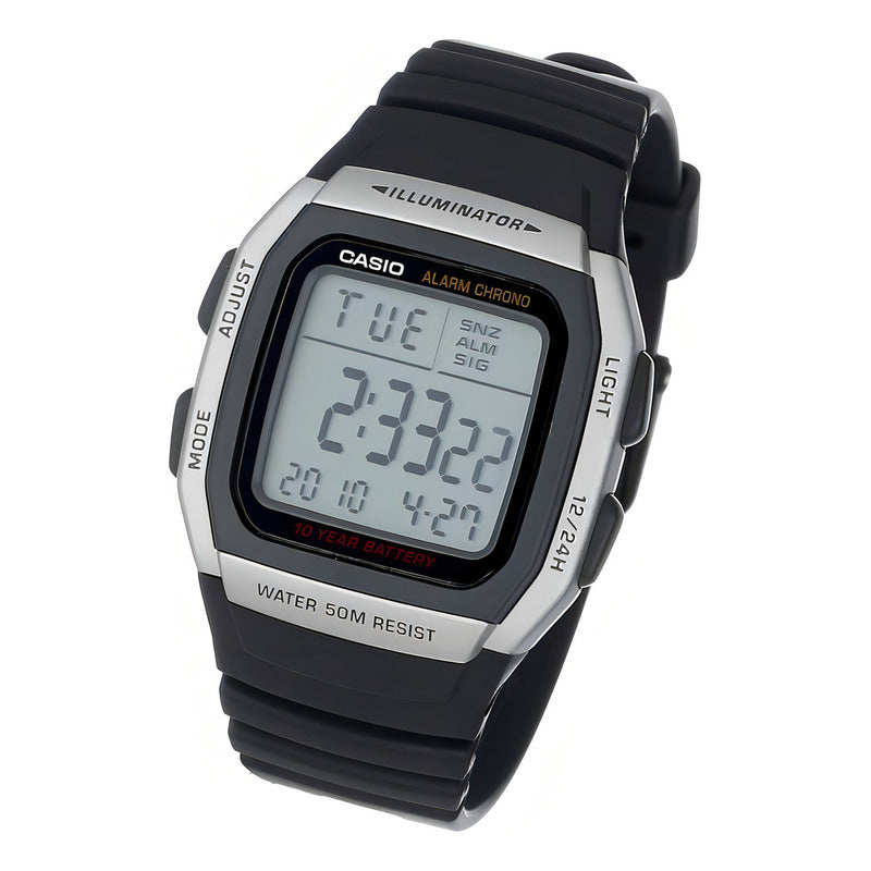 Reloj Casio Hombre Retro W-96h-1a 10 Años De Bateria Grat Color Del Fondo Agua Negro Plateado