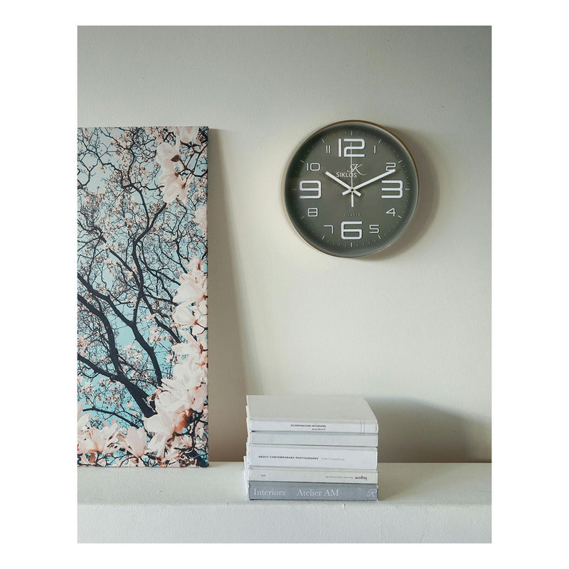 Reloj Pared Plastico Siklos Gb8103 Rojo 25cm Silencioso Rojo Gris Oscuro