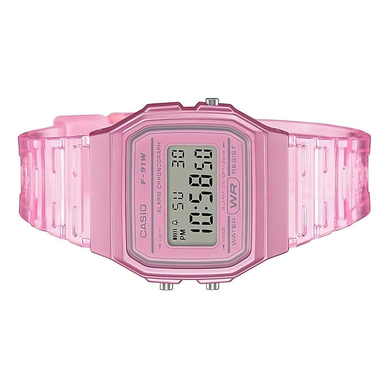 Reloj Pulsera Casio Collection F-91ws-4 Rosa Transparente/rosa Gris