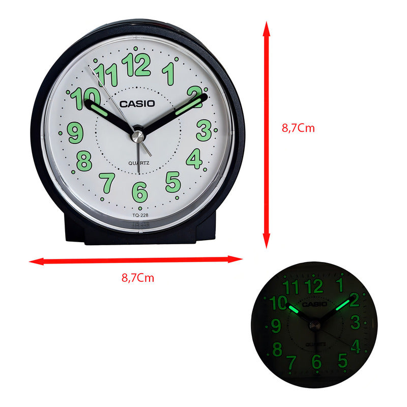 Reloj Despertador Analógico Casio Tq-228 Color Negro Negro Negro