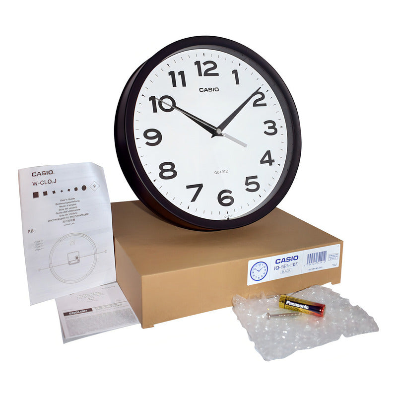 Reloj Casio Mural Iq-151-1df Análogo Borde Negro Fondo Blanco