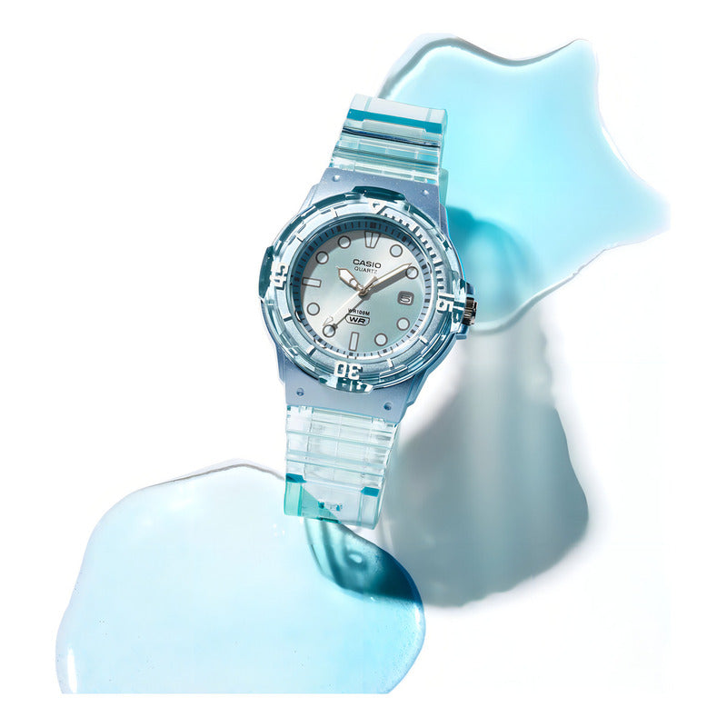 Reloj Casio Lrw-200hs Sumergible Calendario Sport Malla Celeste/transparente