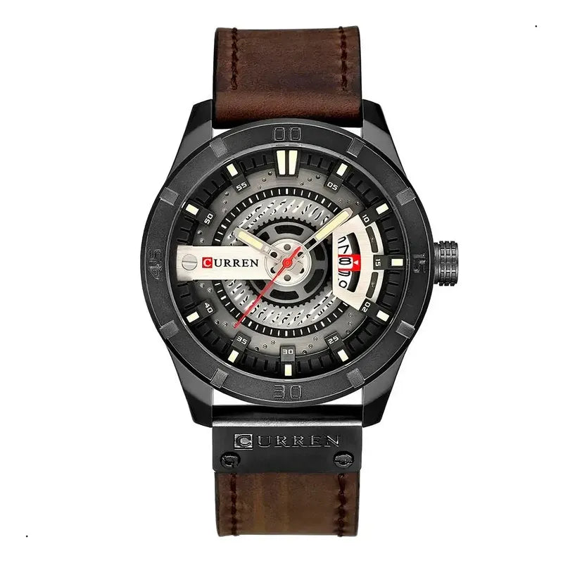 Reloj Para Hombre Curren 8301 Con Correa De Cuero Correa Marrón Bisel Marrón Fondo Marrón