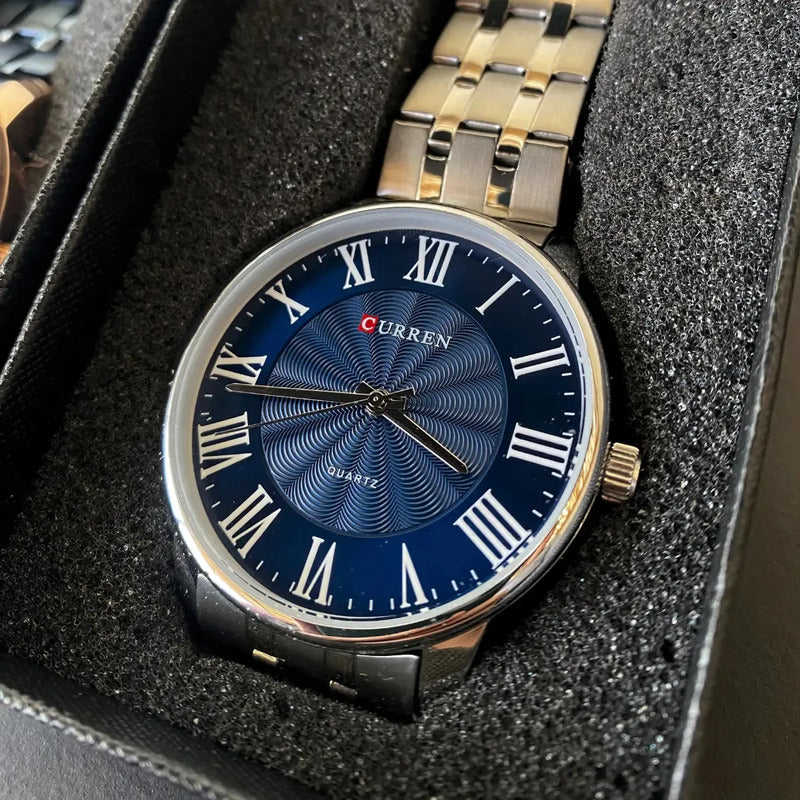 Reloj Hombre Analógico Acero Clasico Vintag Curren 8422-3 Acero Inoxidable Acero Inox Azul