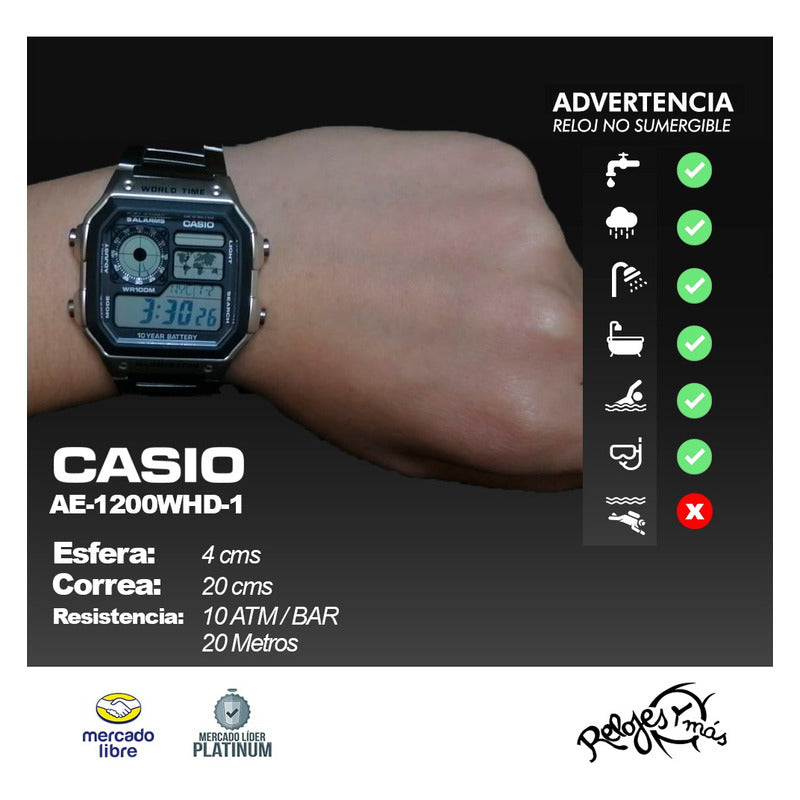 Reloj Casio Ae-1200whd-1 Relojesymas Plateada