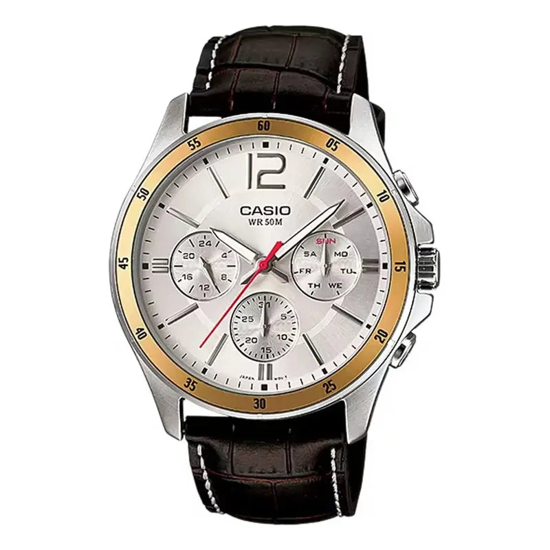 Reloj Casio Hombre Mtp-1374l-7a Calendario Original Negro Dorado Plateado