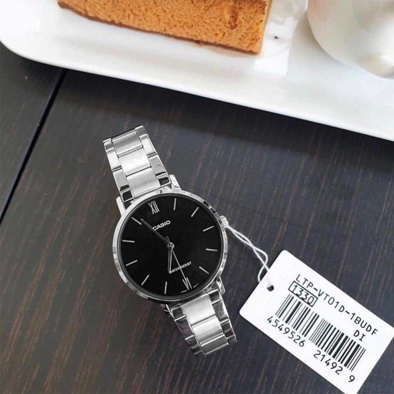 Reloj Mujer Casio Ltp-vt01d-1b Plateado Negro