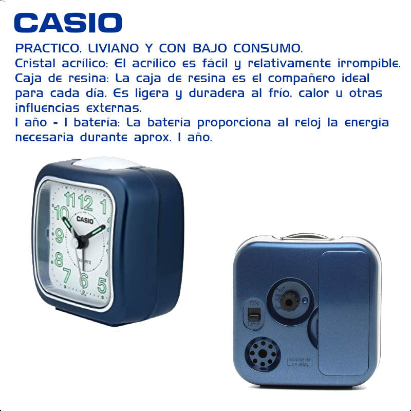Reloj Casio Despertador Luz Tq-142-2df /relojeria Violeta Azul