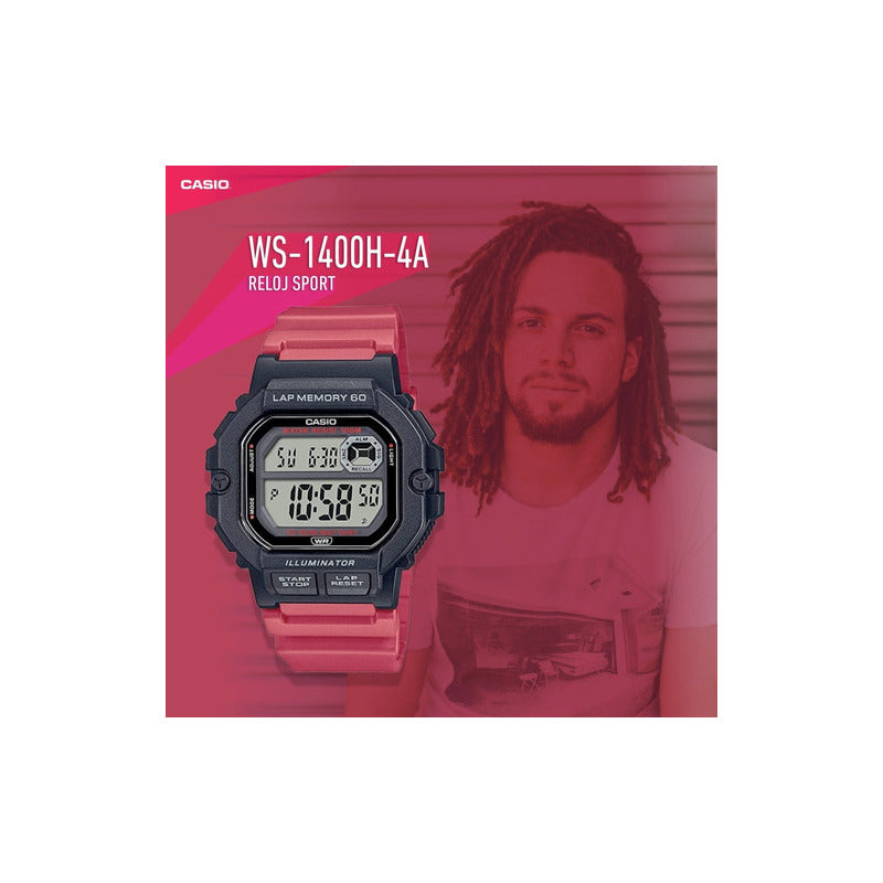 Reloj Casio Ws-1400h-4av Sumergible Original Rojo Negro Agua