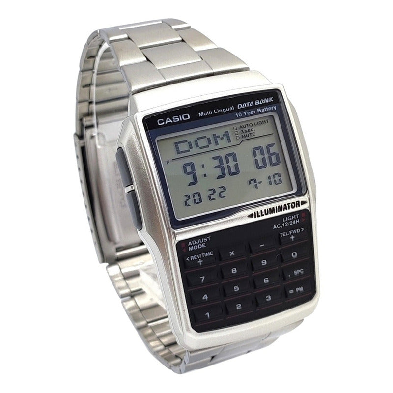 Reloj Pulsera Digital Casio Dbc-32d-1a Con Correa De Acero Inoxidable Color Plateado Plata Azul