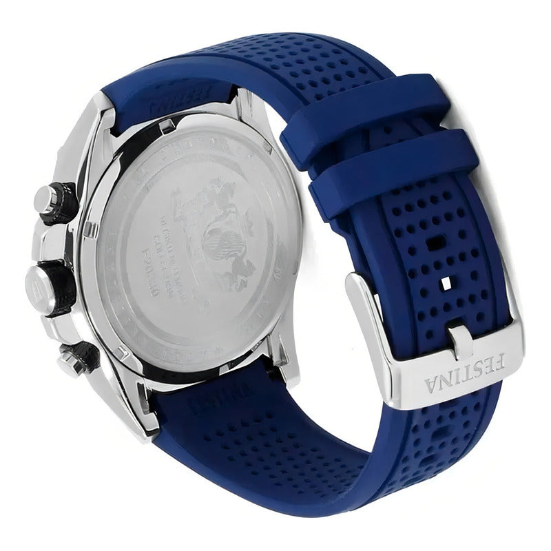 Reloj Festina Hombre Chronograph Caucho Azul 100mts F20330.a Bisel Negro