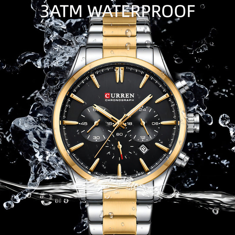 Reloj Impermeable De Acero Inoxidable Curren Para Hombre Fondo Negro Azul