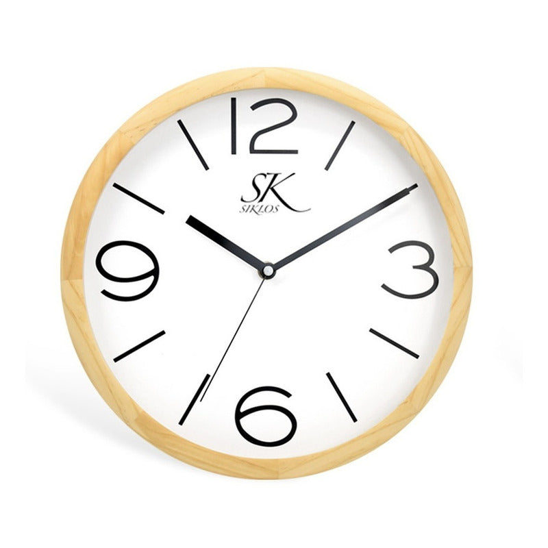 Reloj Pared Madera Siklos 20cm Silencioso Cafe Claro Marrón Claro Blanco