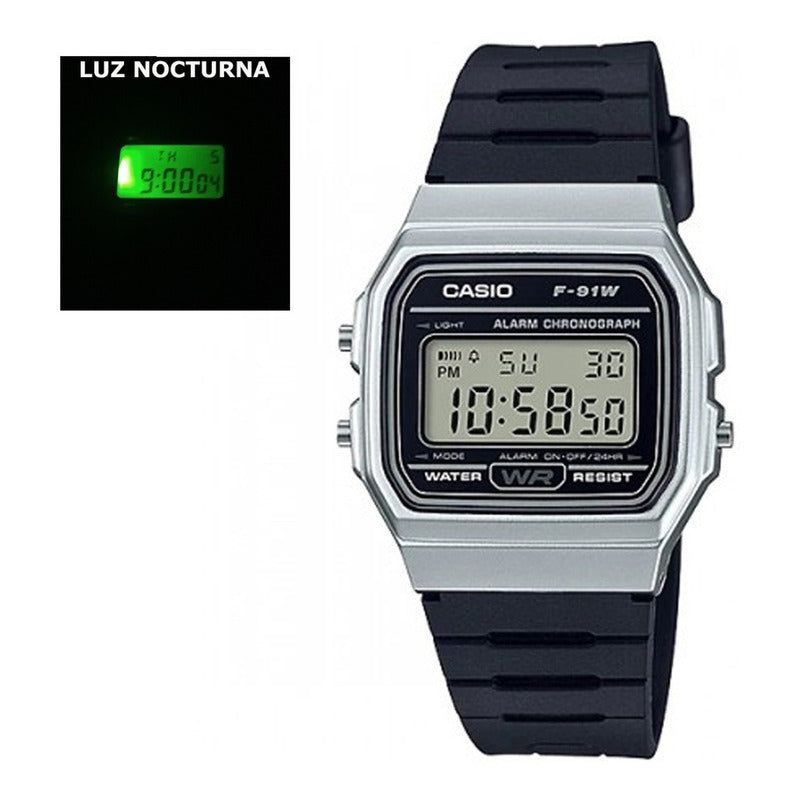 Reloj De Pulsera Casio Collection F-91wm-7a Relojesymas Negro Plateado Gris