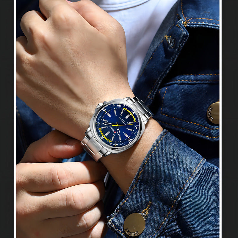 Reloj Pulsera Curren 8455 Con Correa De Acero Inoxidable Fondo Plateado/azul
