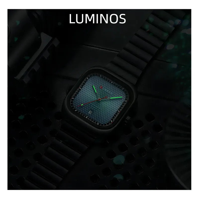 Relojes De Cuarzo Con Calendario De Negocios Cuadrado Curren, Color De Fondo Plateado/azul