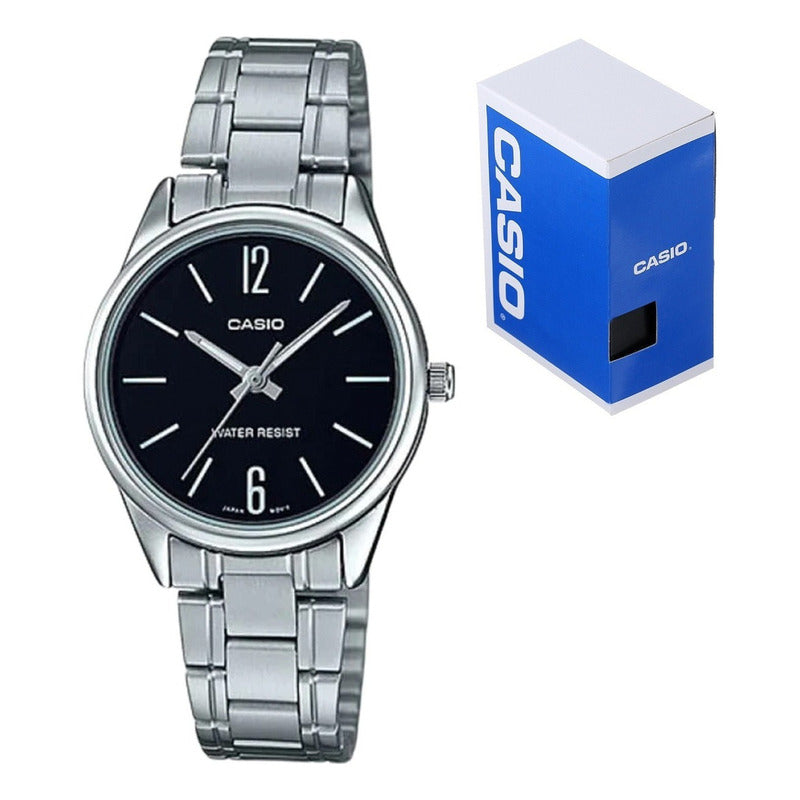 Reloj Casio Mujer Modelo Ltp-v005d-1b Plateado Plata Negro