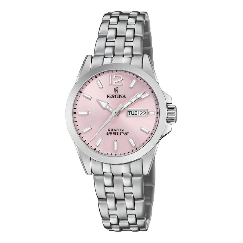 Reloj Festina Para Mujer De Acero Con Calendario Y Fondo Rosa Plateado