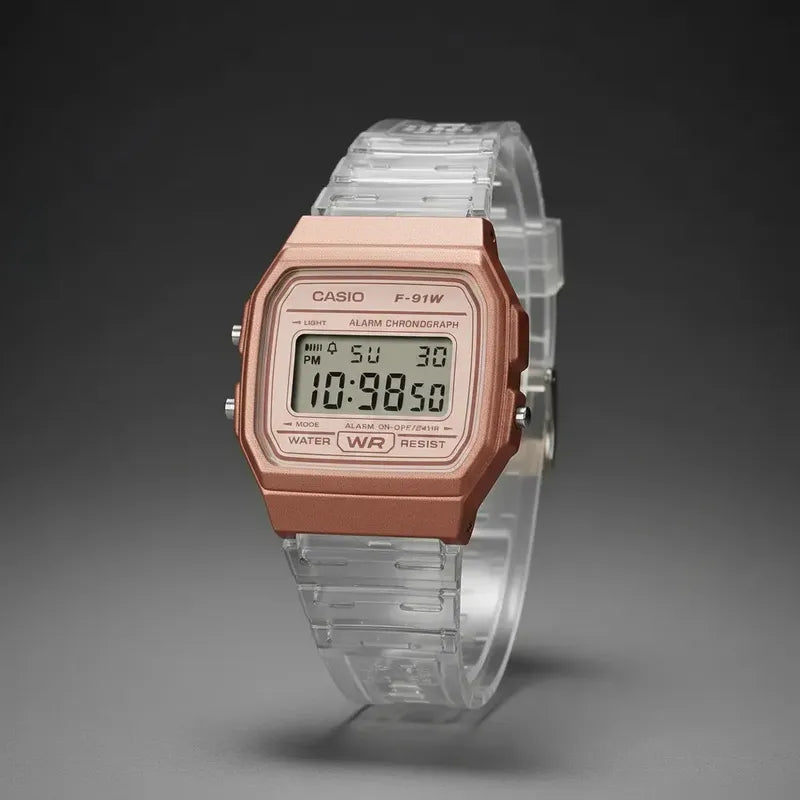 Reloj Casio F-91ws-7a3df Cuarzo Mujer Oro Rosa Transparente