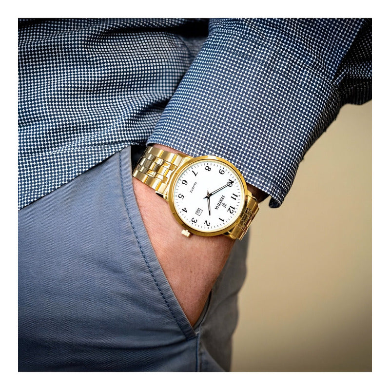 Reloj Pulsera Festina F20513 Con Correa De Acero Inoxidable Color Dorado - Fondo Blanco