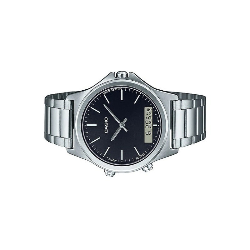 Reloj Casio Mtp-vc01d Para Hombre Con Correa De Acero Y Fondo Negro Plateado