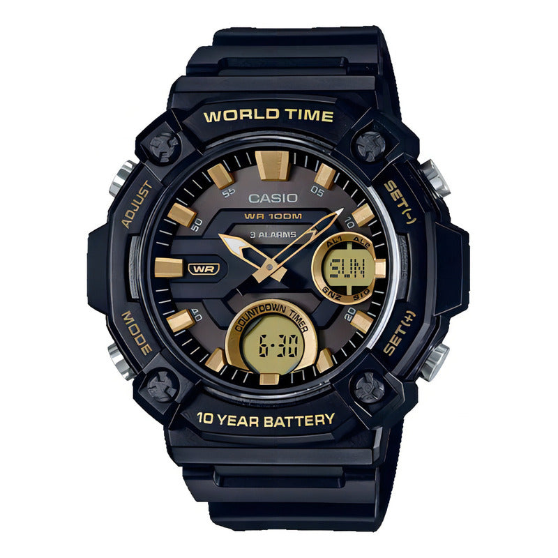 Reloj Pulsera Casio Aeq-120w-9av Con Correa De Resina / Goma Color Negro