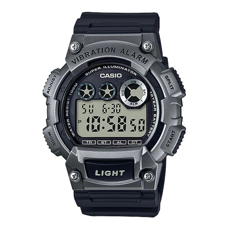 Reloj Casio W735h-1a3v Sumergible Wr 100m Alarma Vibracion Negro Gris Claro
