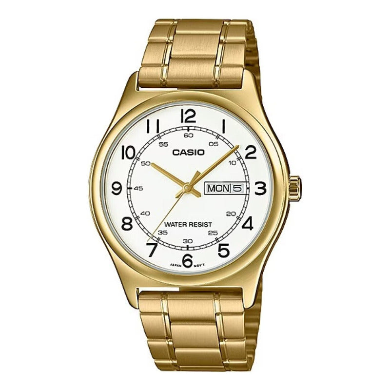 Reloj Casio Hombre Mtp-v006g-7b Metal Original Dorado Blanco