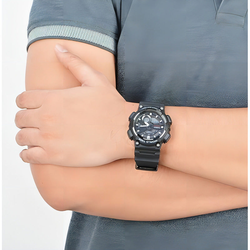 Reloj Casio Aeq-110 Hombre Analógico-digital Con Alarma Y Cronógrafo Negro Gris