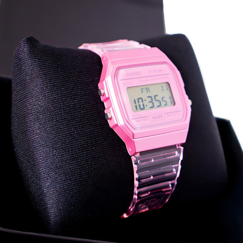 Reloj Pulsera Casio Collection F-91ws-4 Rosa Transparente/rosa Gris